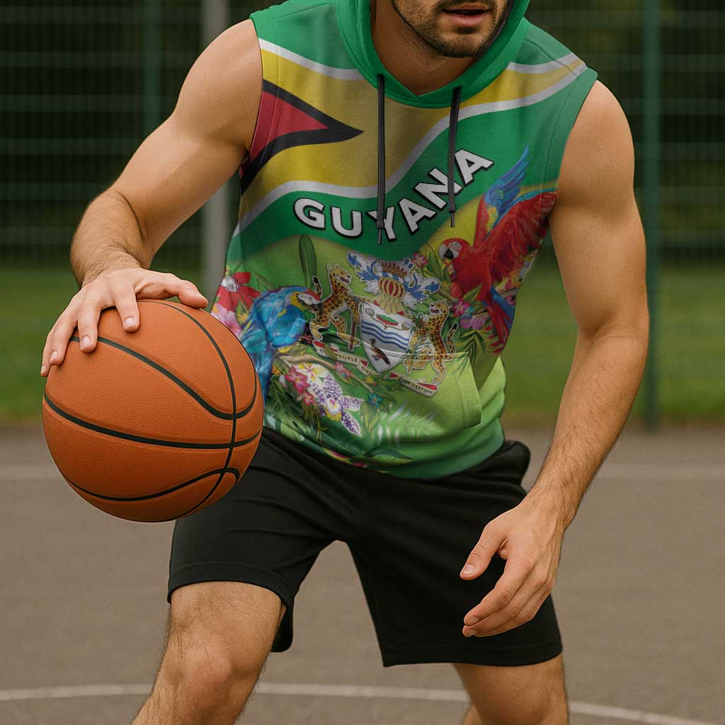 Guyana Republic Day Sleeveless Hoodie Happy Mashramani Flag Style