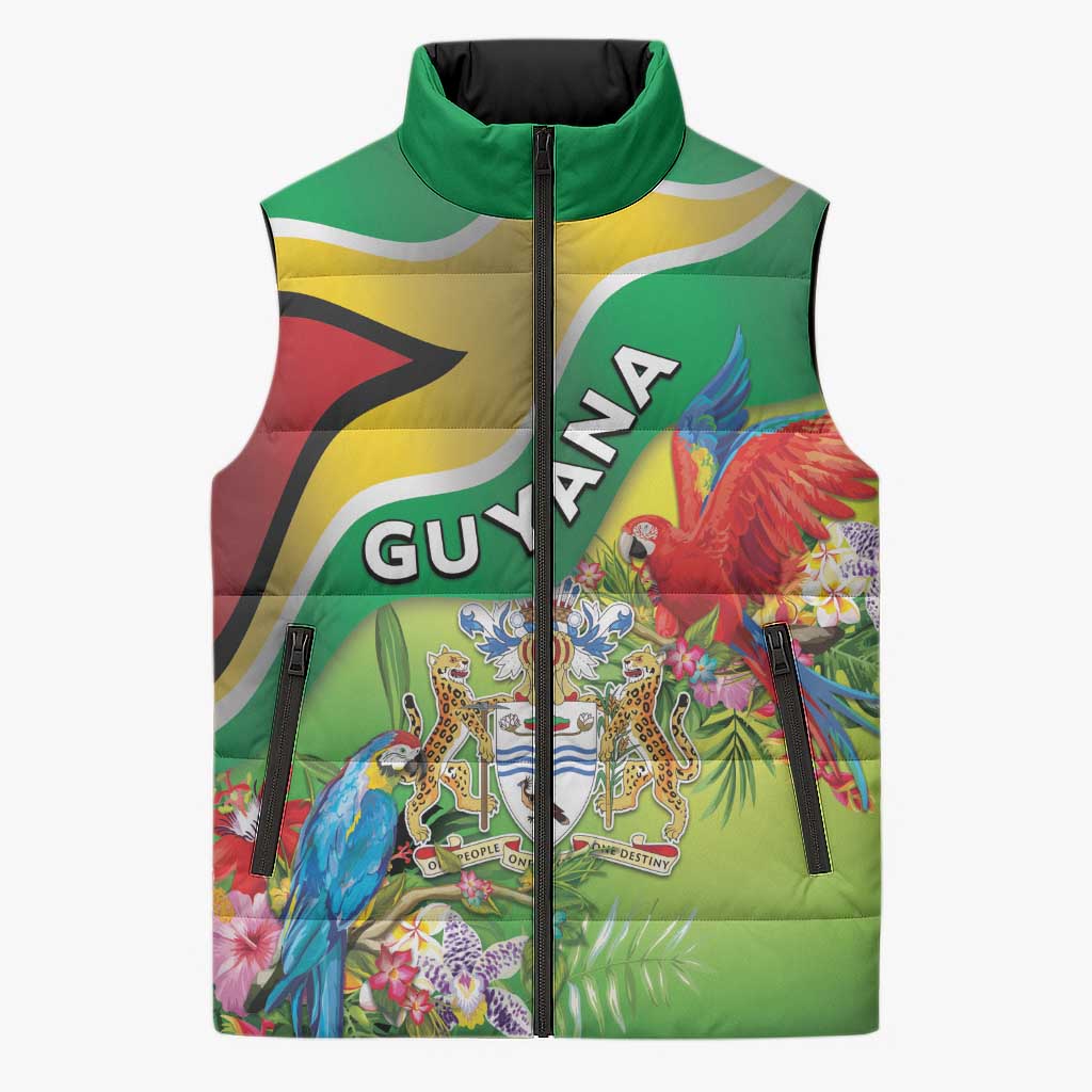 Guyana Republic Day Sleeveless Puffer Jacket Happy Mashramani Flag Style