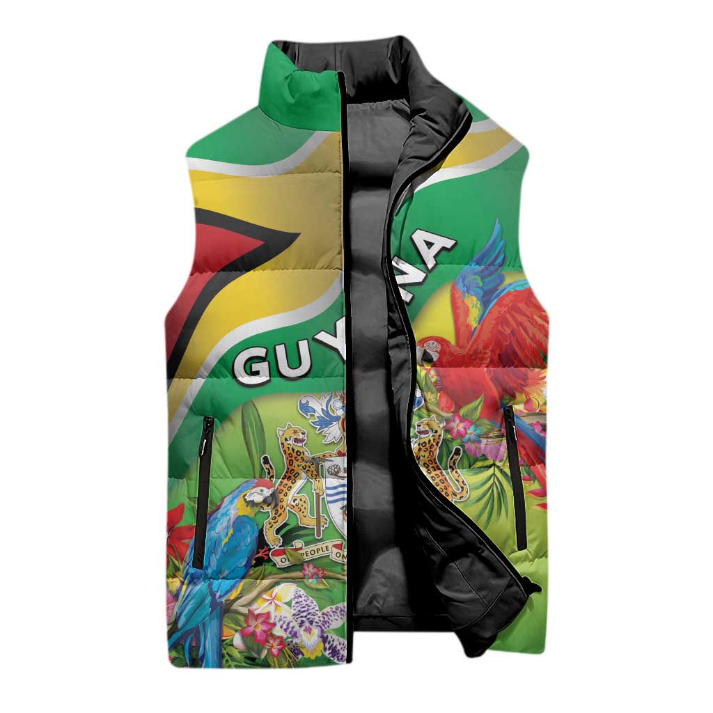 Guyana Republic Day Sleeveless Puffer Jacket Happy Mashramani Flag Style