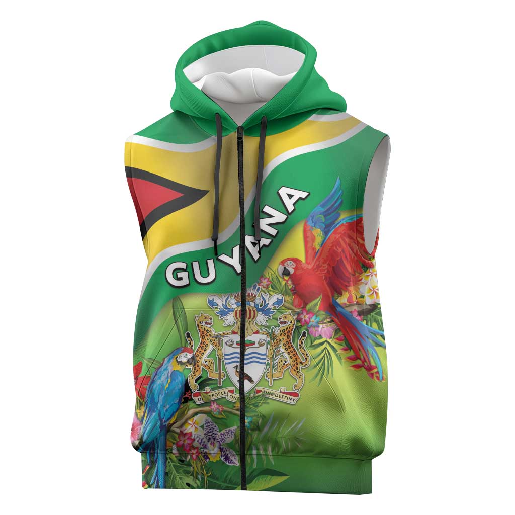 Guyana Republic Day Sleeveless Zip Hoodie Happy Mashramani Flag Style