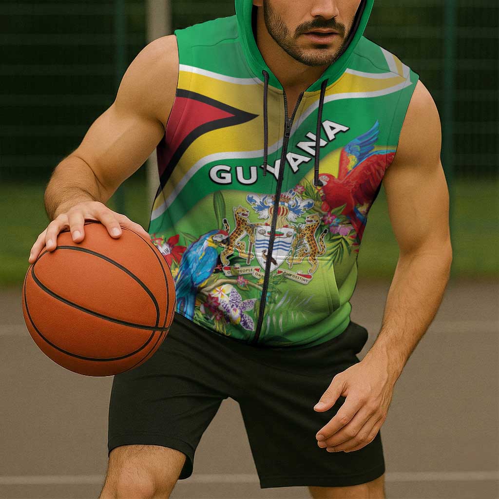 Guyana Republic Day Sleeveless Zip Hoodie Happy Mashramani Flag Style