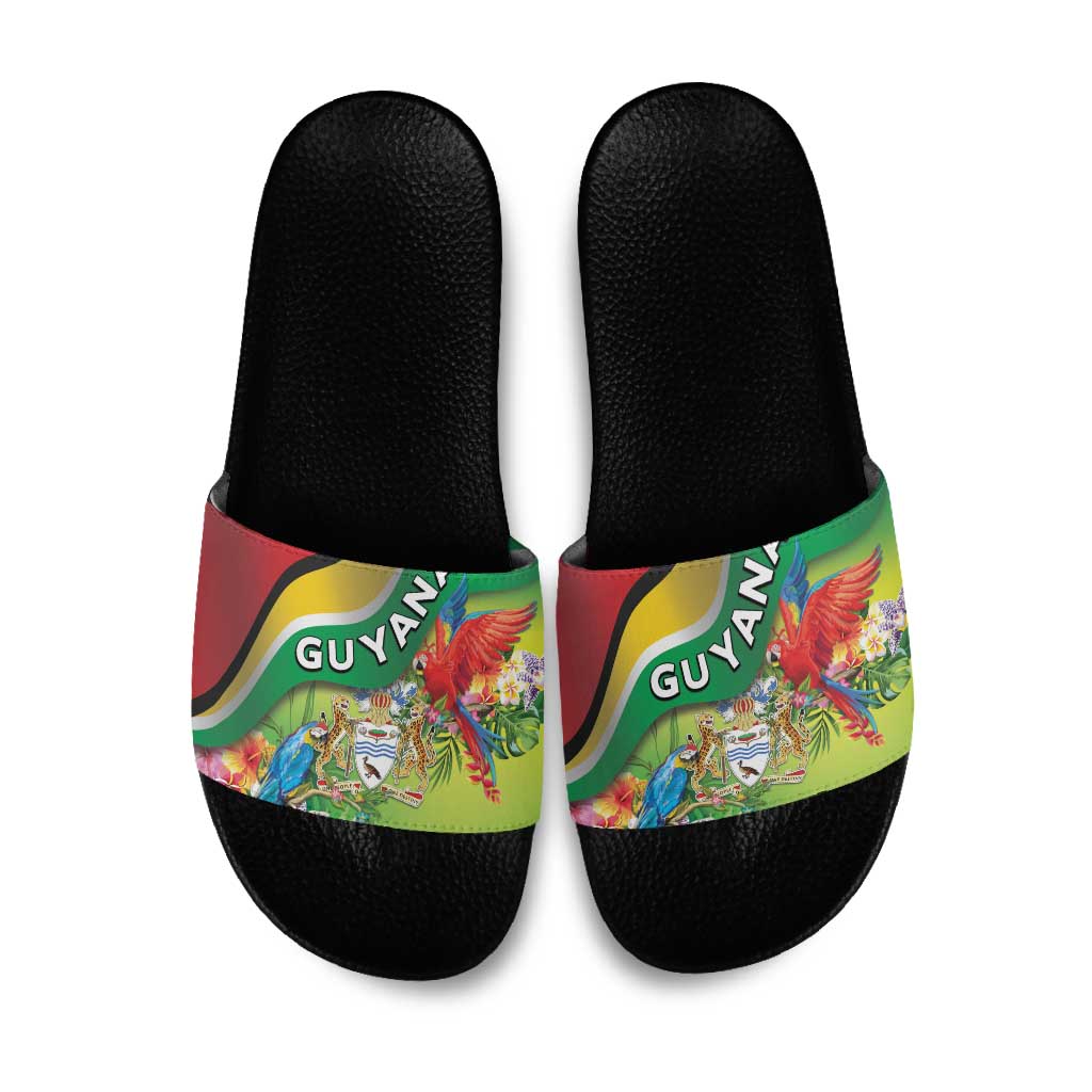 Guyana Republic Day Slide Sandals Happy Mashramani Flag Style