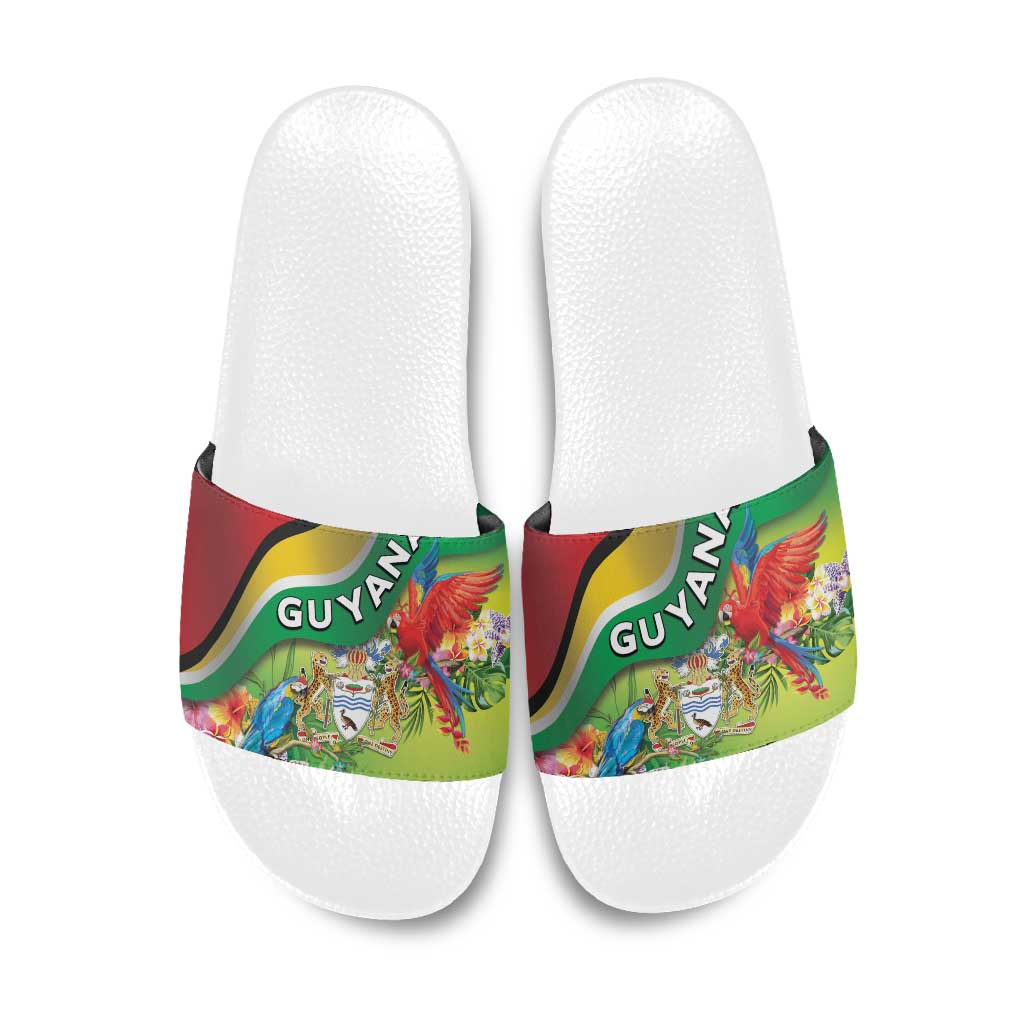 Guyana Republic Day Slide Sandals Happy Mashramani Flag Style