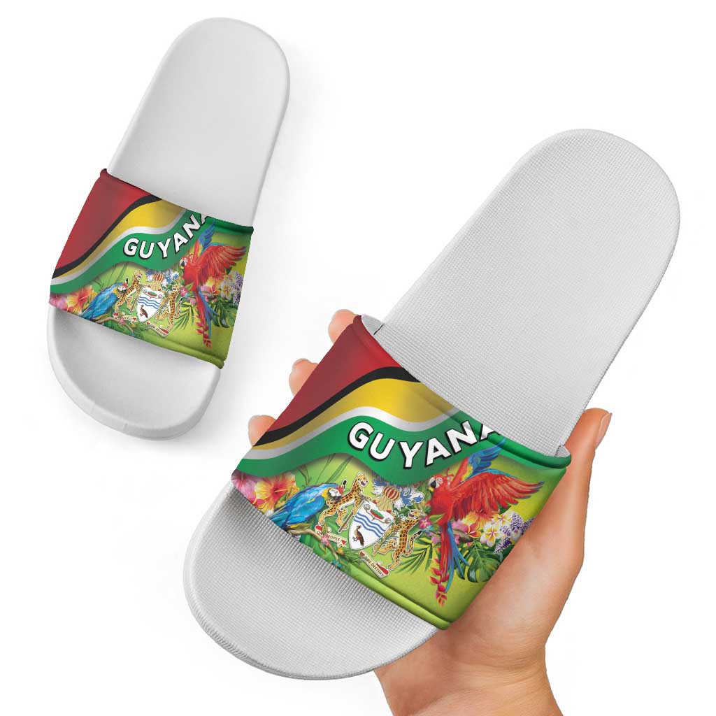 Guyana Republic Day Slide Sandals Happy Mashramani Flag Style