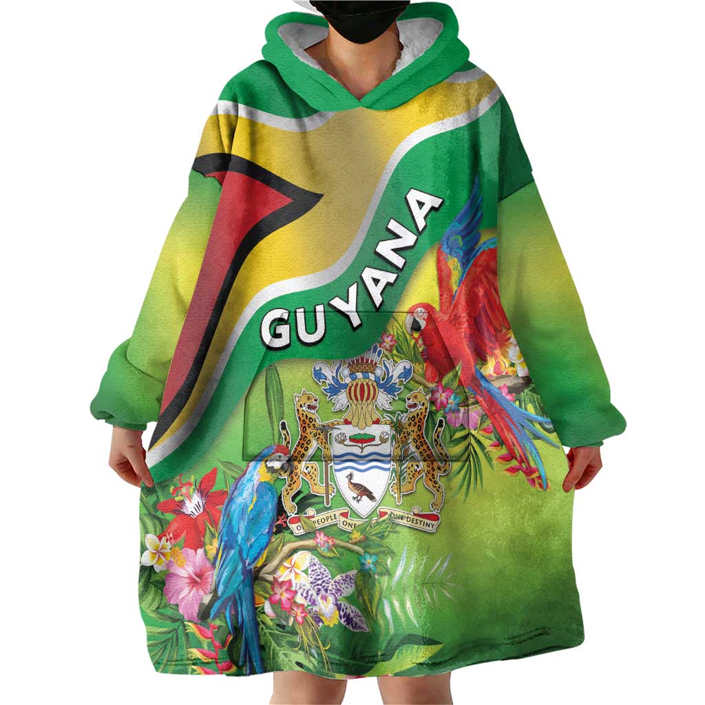 Guyana Republic Day Wearable Blanket Hoodie Happy Mashramani Flag Style