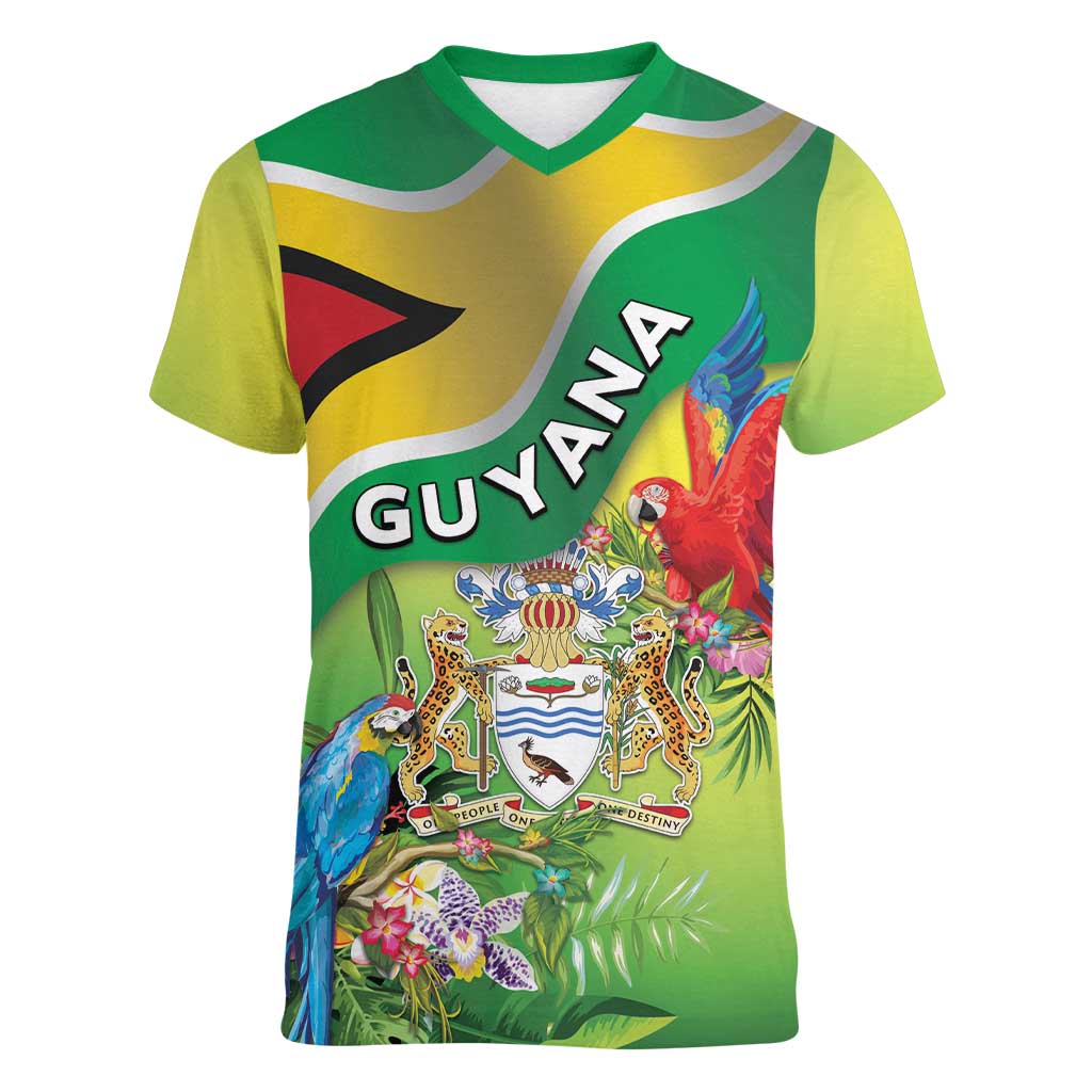 Guyana Republic Day Women V-Neck T-Shirt Happy Mashramani Flag Style