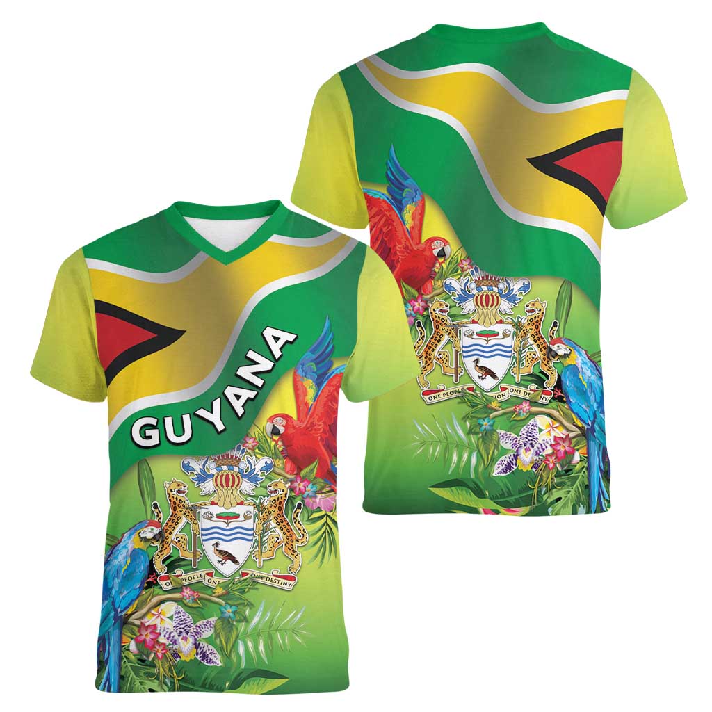 Guyana Republic Day Women V-Neck T-Shirt Happy Mashramani Flag Style