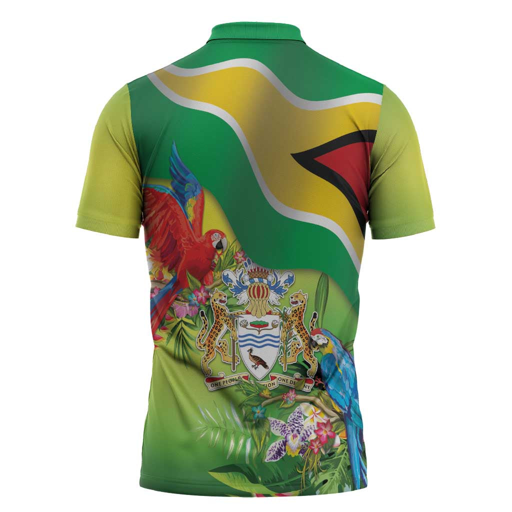 Guyana Republic Day Zipper Polo Shirt Happy Mashramani Flag Style