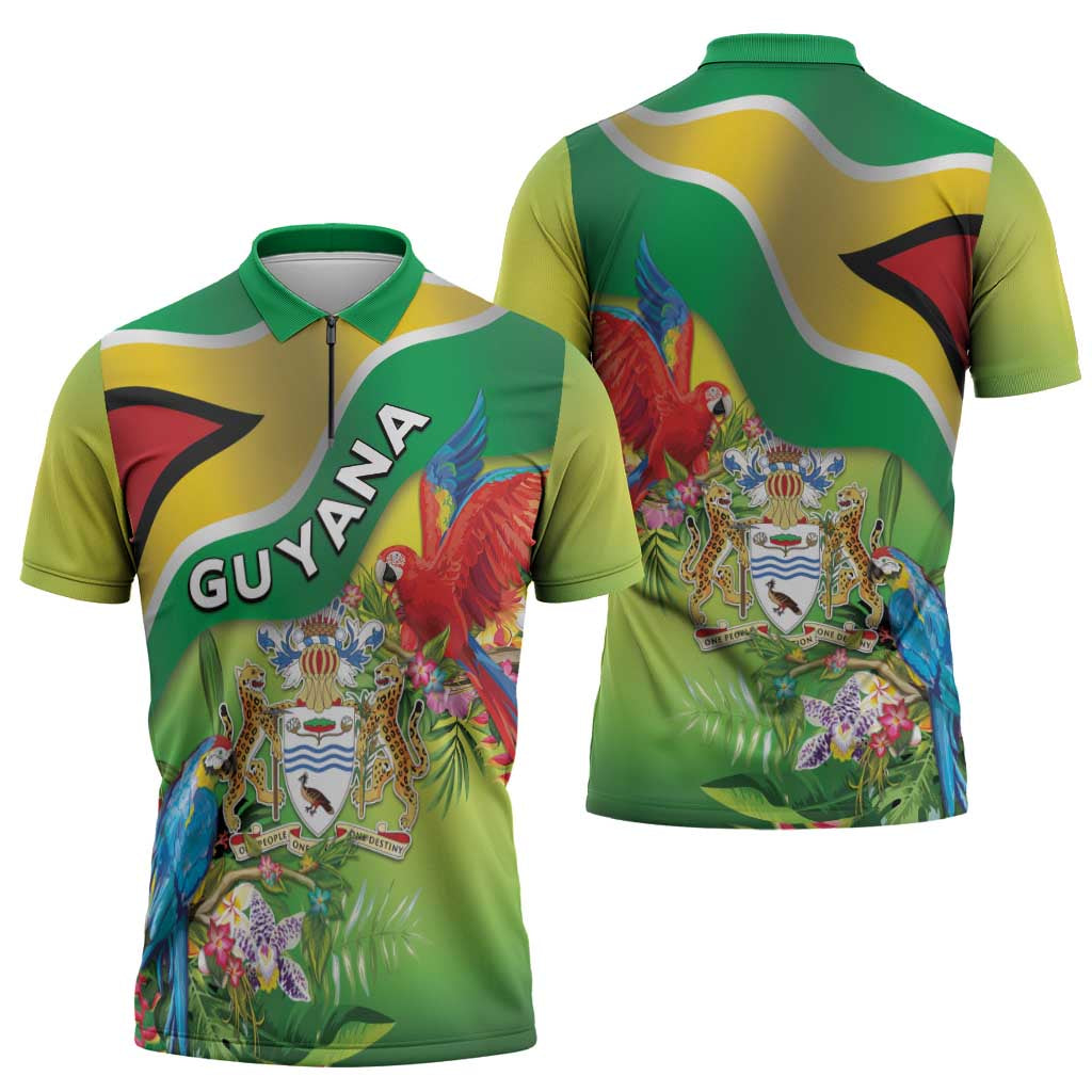 Guyana Republic Day Zipper Polo Shirt Happy Mashramani Flag Style