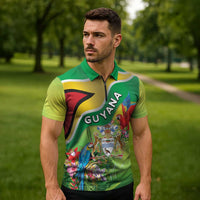 Guyana Republic Day Zipper Polo Shirt Happy Mashramani Flag Style