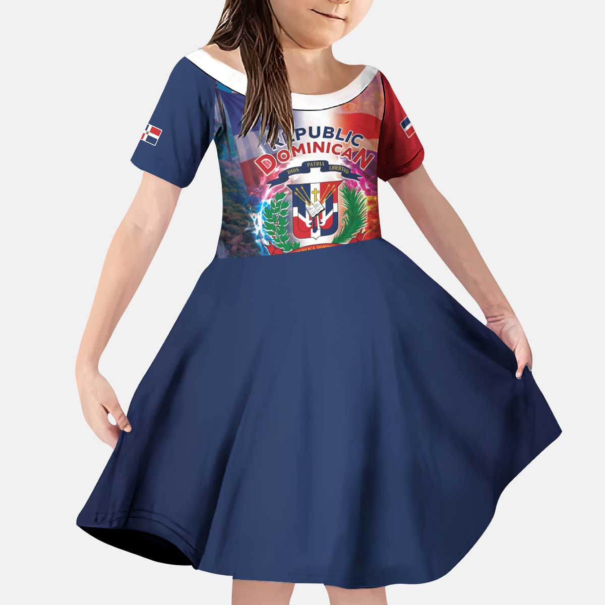 Dominican Republic Kid Short Sleeve Dress Happy Independence Day