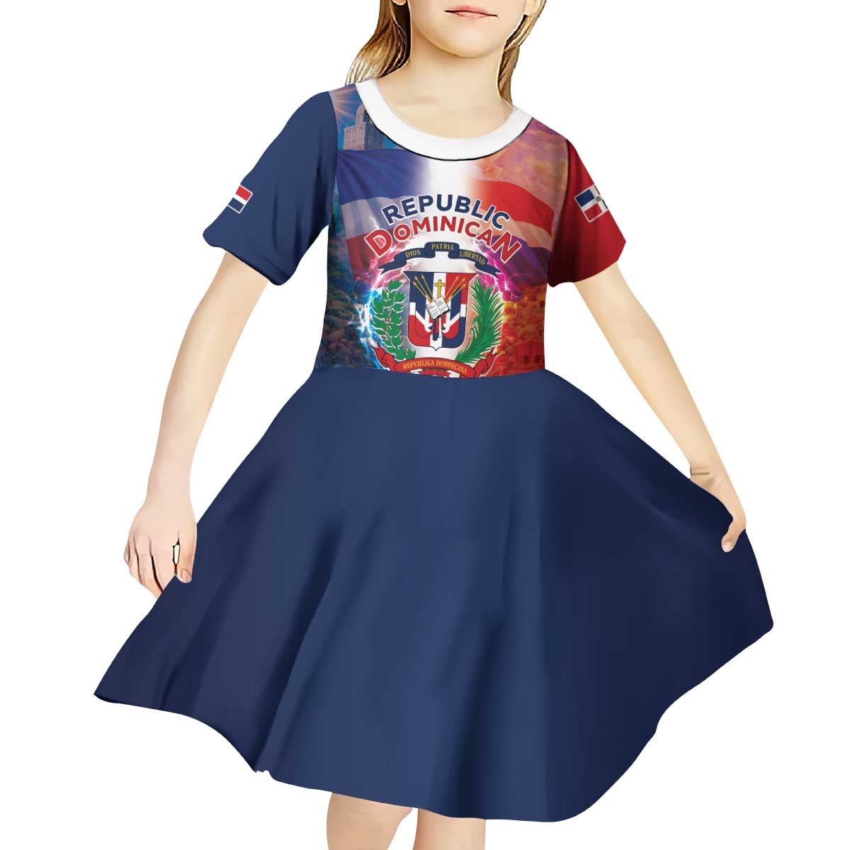 Dominican Republic Kid Short Sleeve Dress Happy Independence Day
