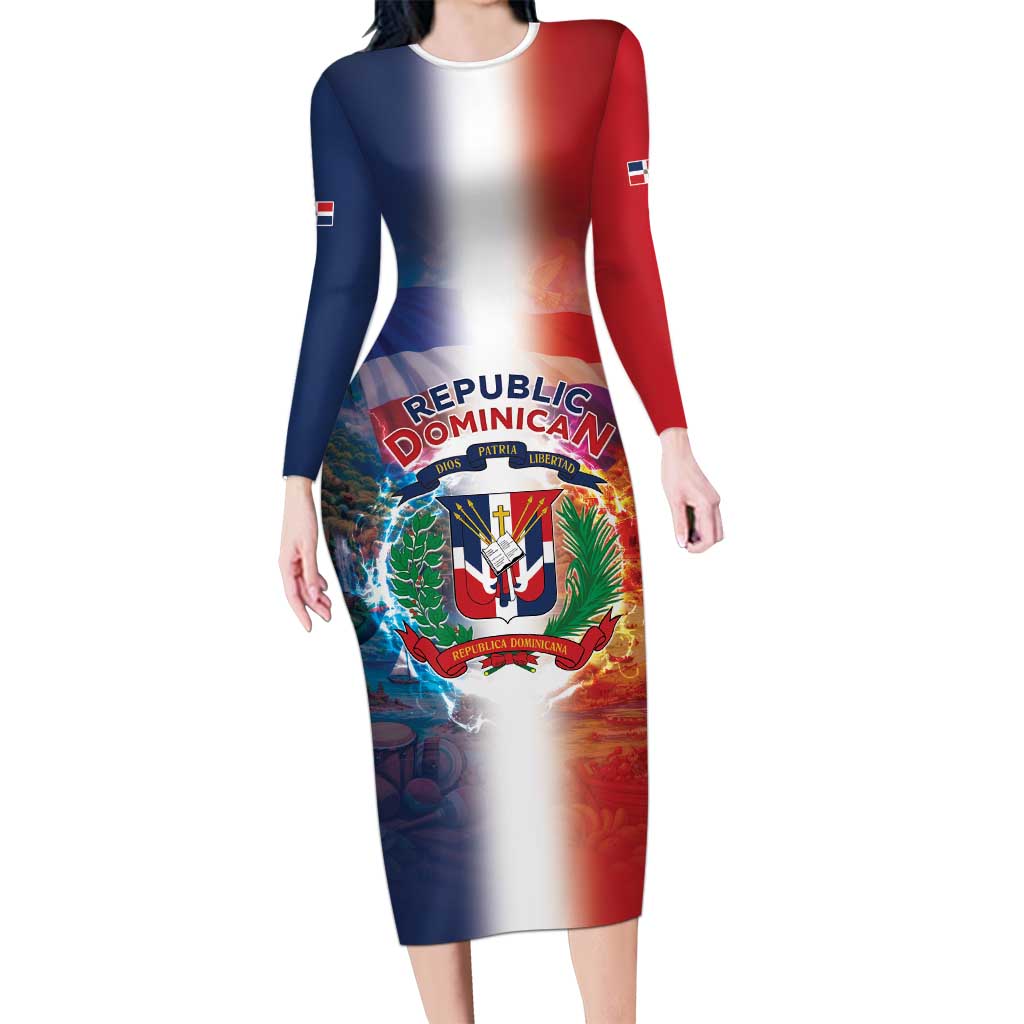 Dominican Republic Long Sleeve Bodycon Dress Happy Independence Day