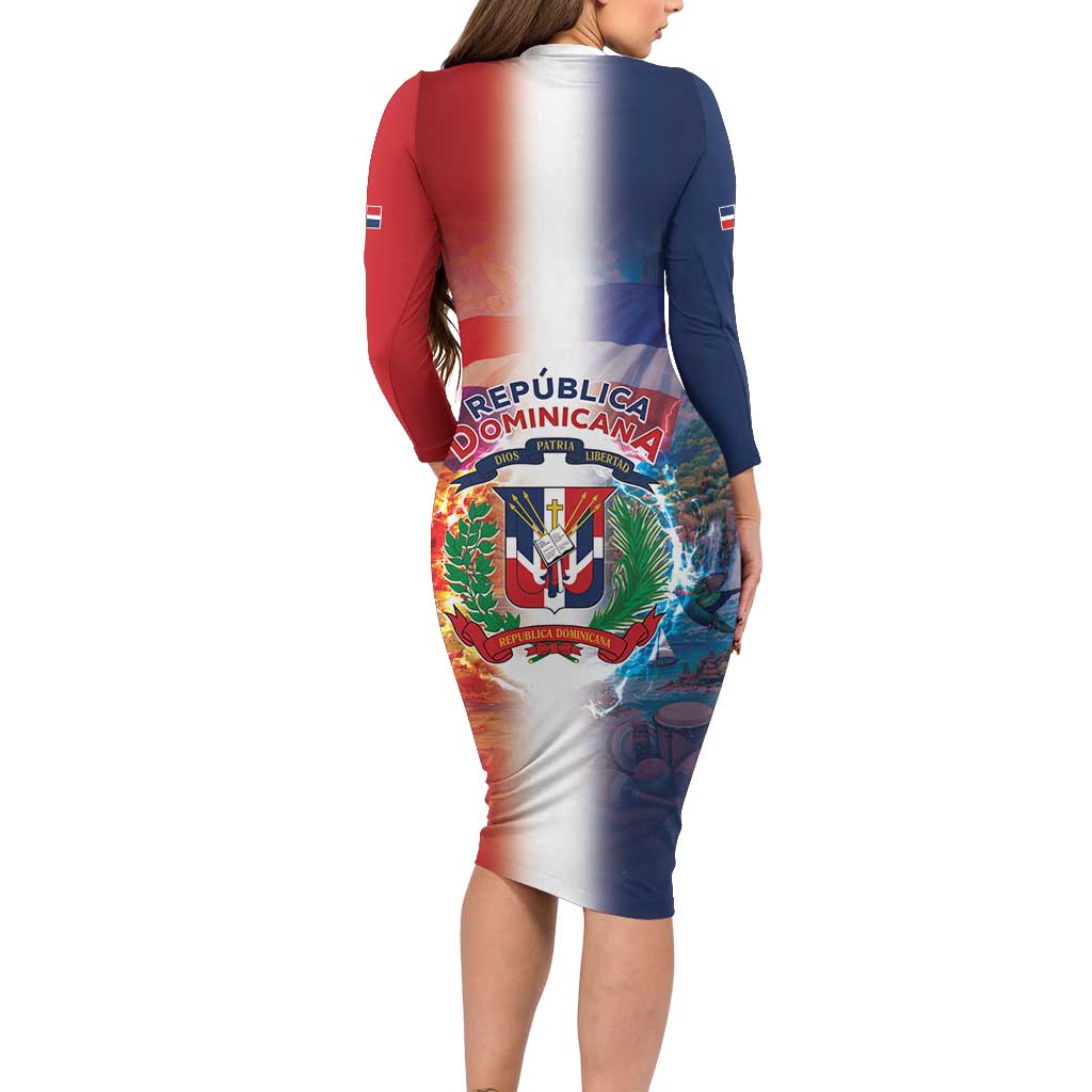 Dominican Republic Long Sleeve Bodycon Dress Happy Independence Day