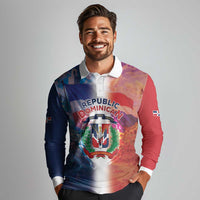 Dominican Republic Long Sleeve Polo Shirt Happy Independence Day