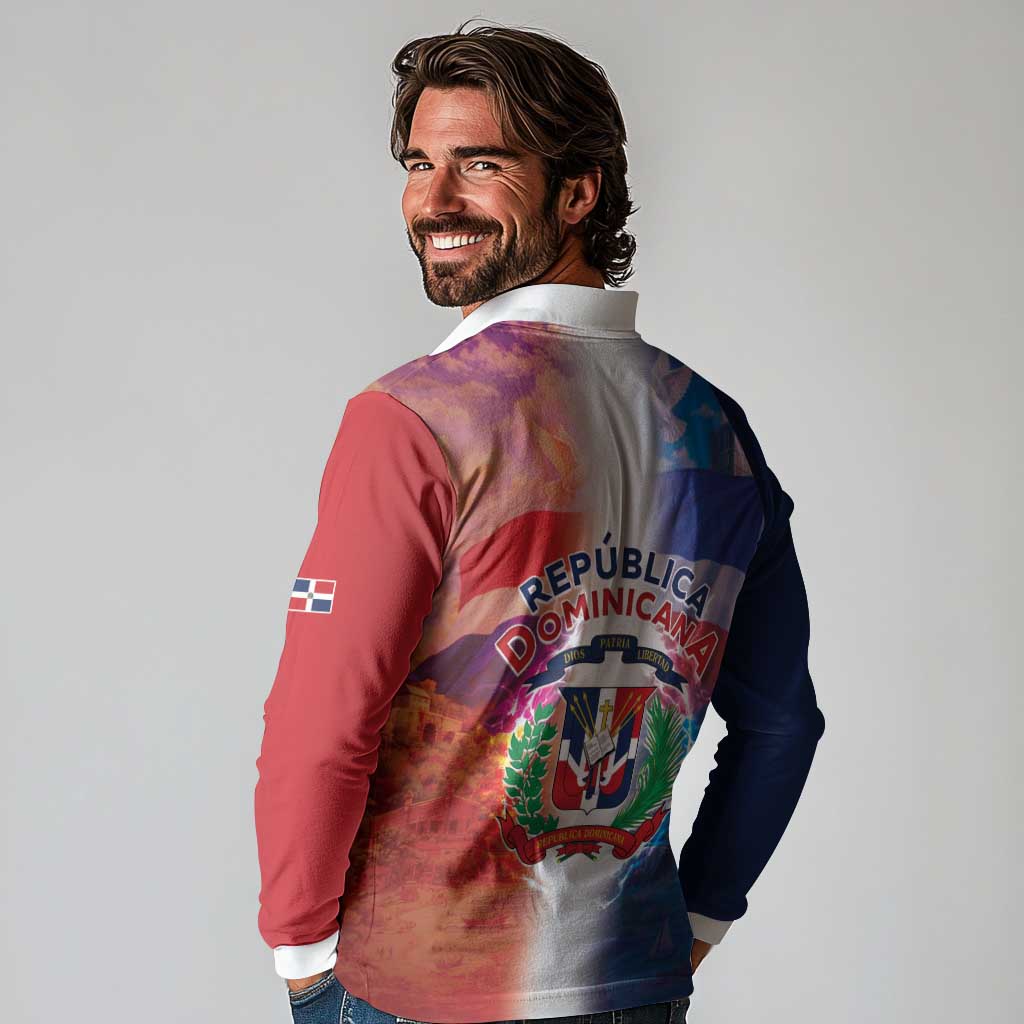 Dominican Republic Long Sleeve Polo Shirt Happy Independence Day