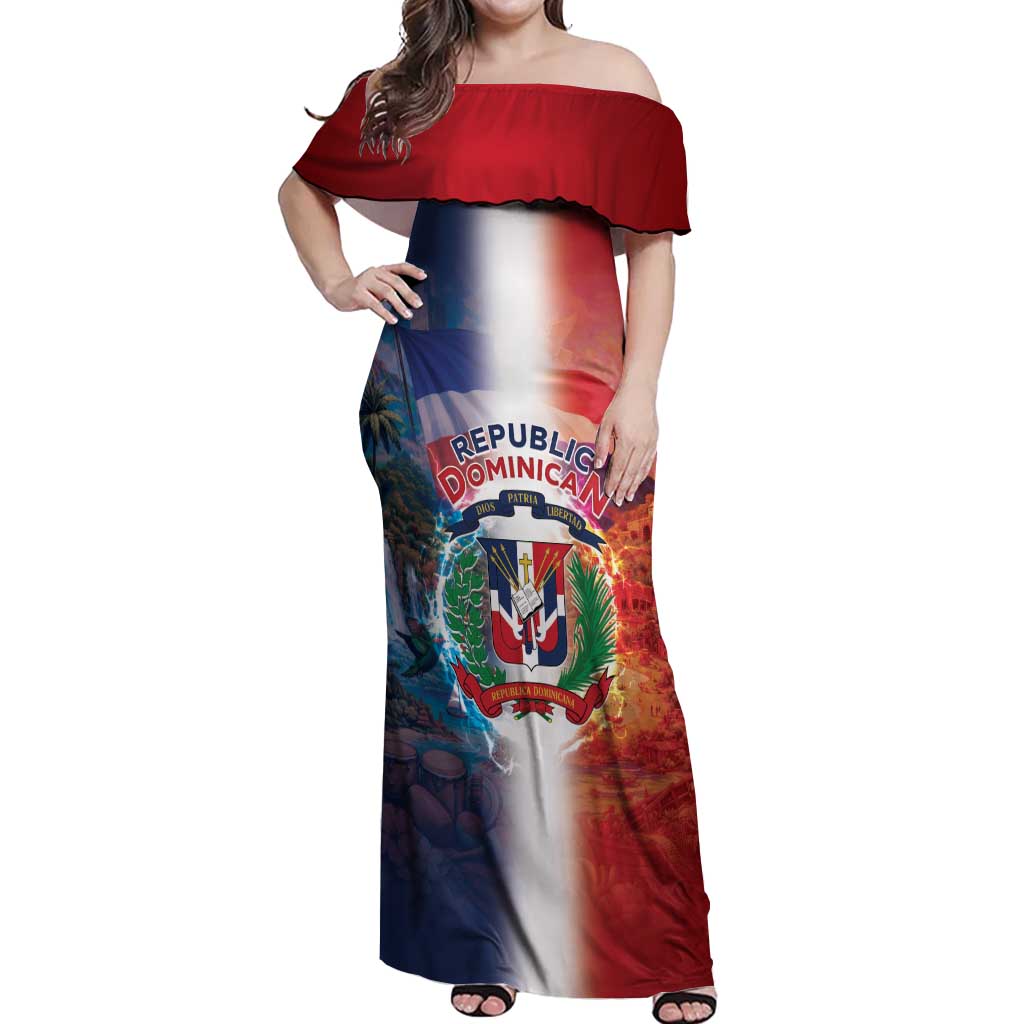 Dominican Republic Off Shoulder Maxi Dress Happy Independence Day