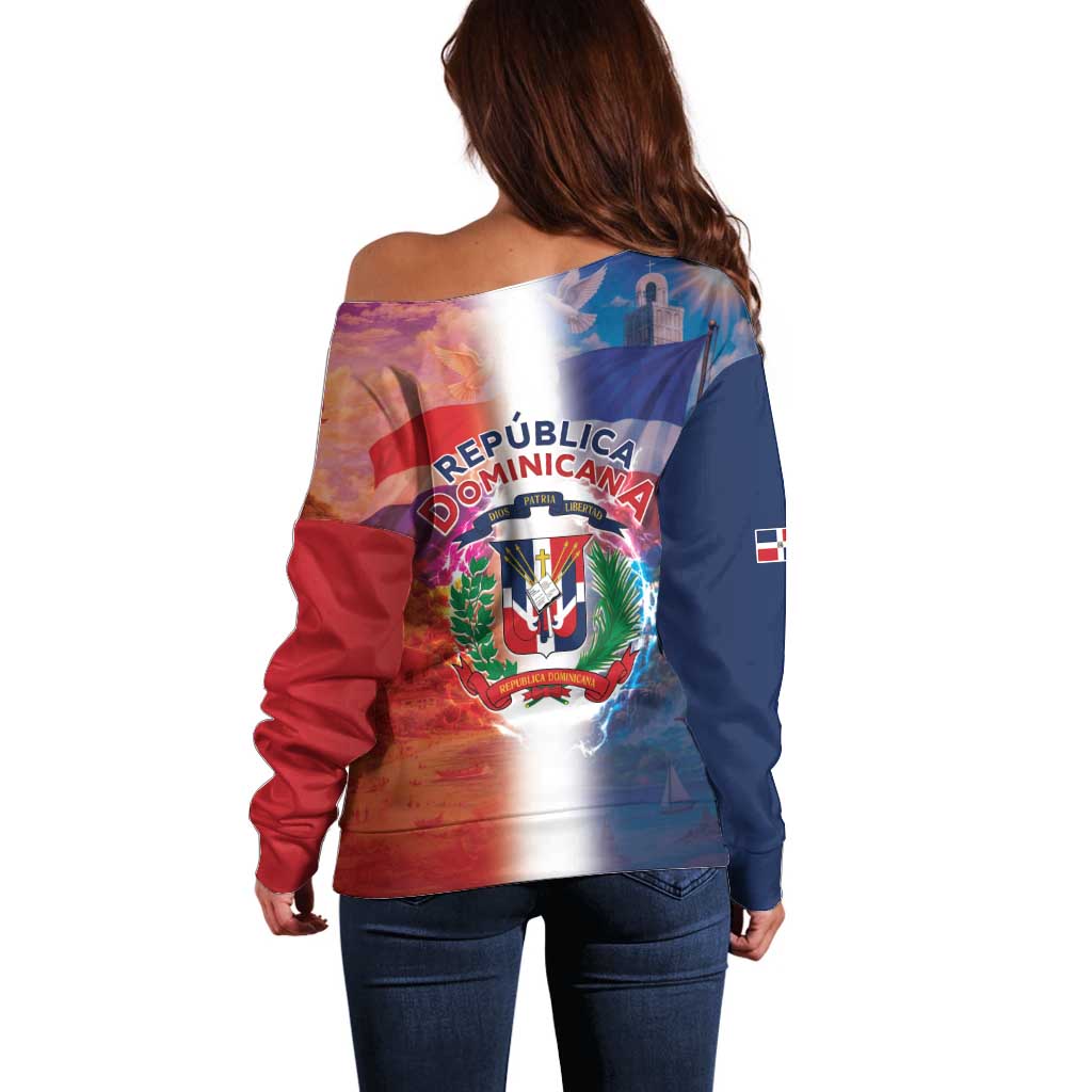 Dominican Republic Off Shoulder Sweater Happy Independence Day