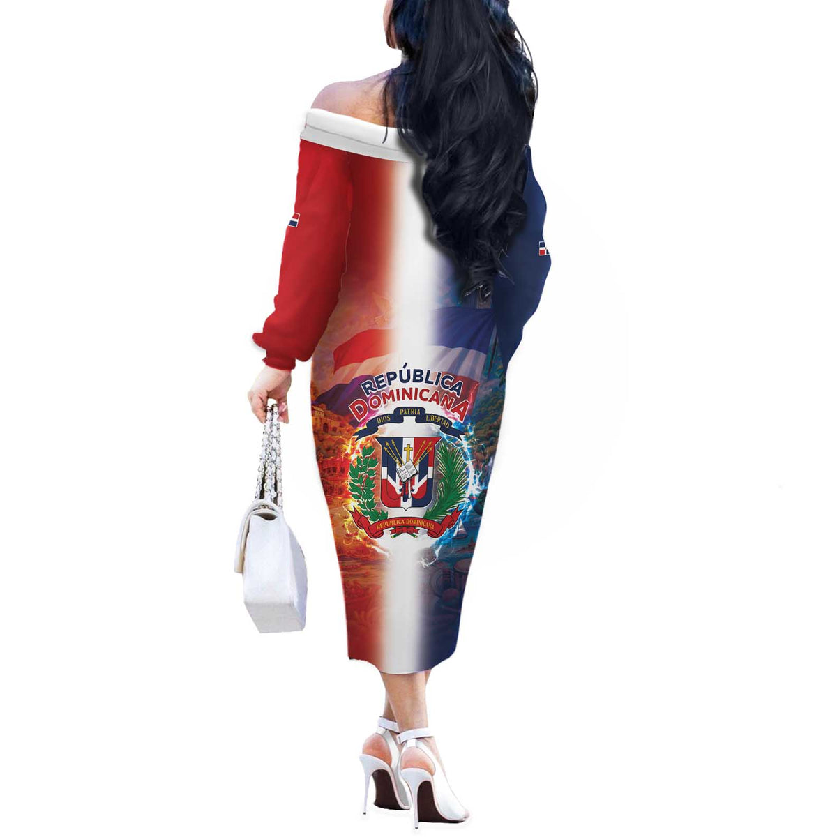 Dominican Republic Off The Shoulder Long Sleeve Dress Happy Independence Day