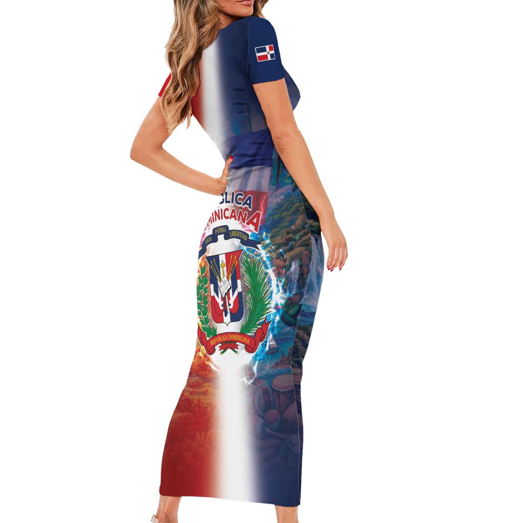 Dominican Republic Short Sleeve Bodycon Dress Happy Independence Day
