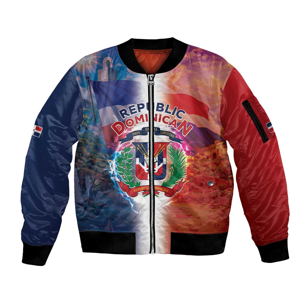 Dominican Republic Sleeve Zip Bomber Jacket Happy Independence Day