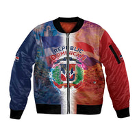 Dominican Republic Sleeve Zip Bomber Jacket Happy Independence Day