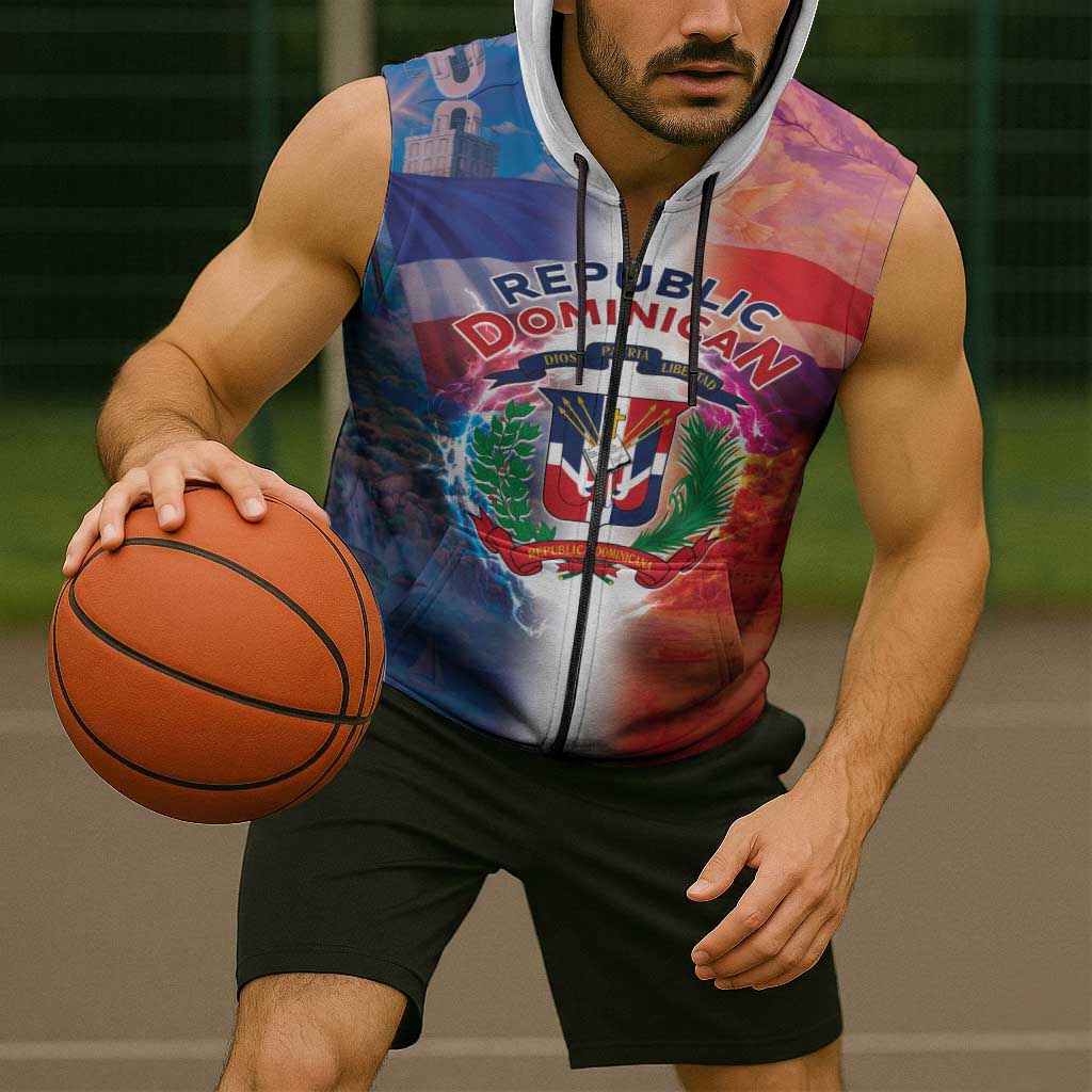 Dominican Republic Sleeveless Zip Hoodie Happy Independence Day