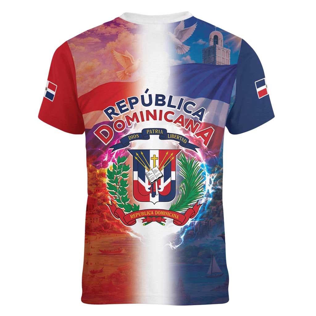 Dominican Republic Women V-Neck T-Shirt Happy Independence Day