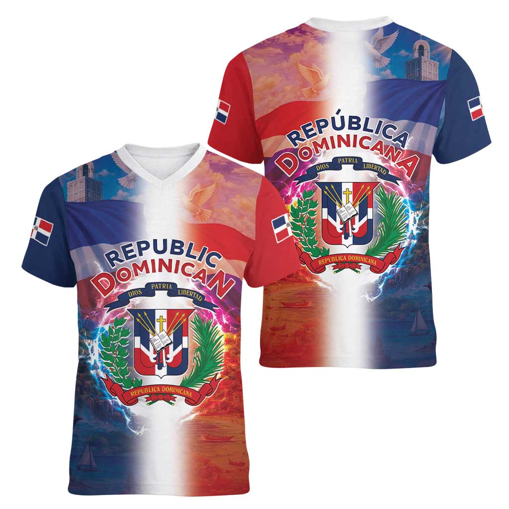 Dominican Republic Women V-Neck T-Shirt Happy Independence Day