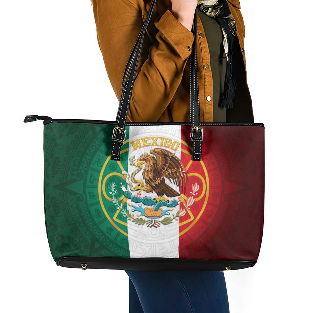 Mexico Aztec Leather Tote Bag Flag Style