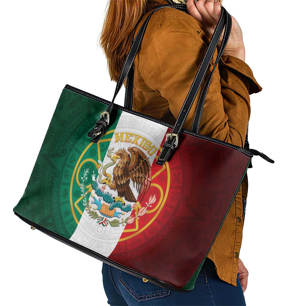 Mexico Aztec Leather Tote Bag Flag Style