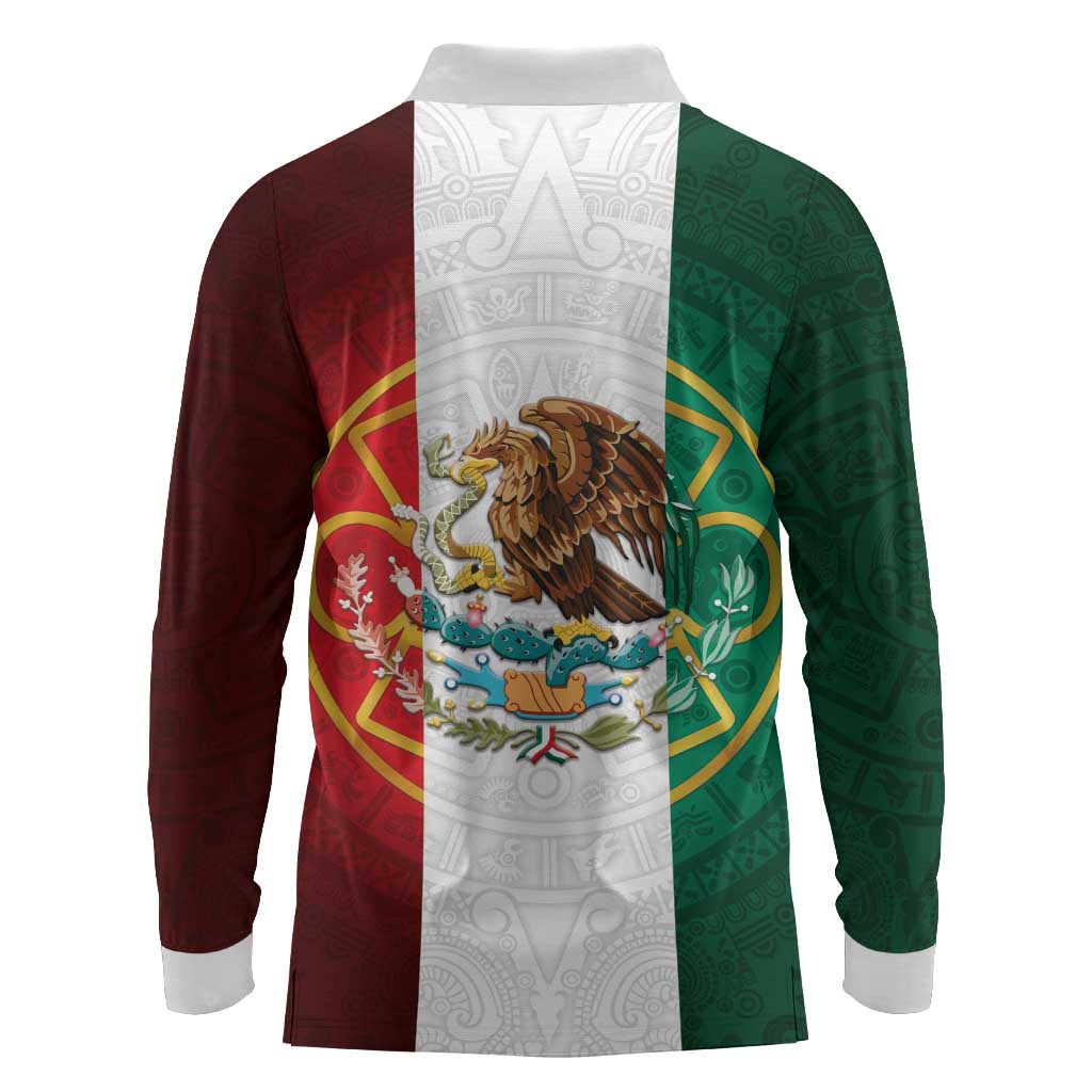 Mexico Aztec Long Sleeve Polo Shirt Flag Style