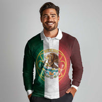 Mexico Aztec Long Sleeve Polo Shirt Flag Style