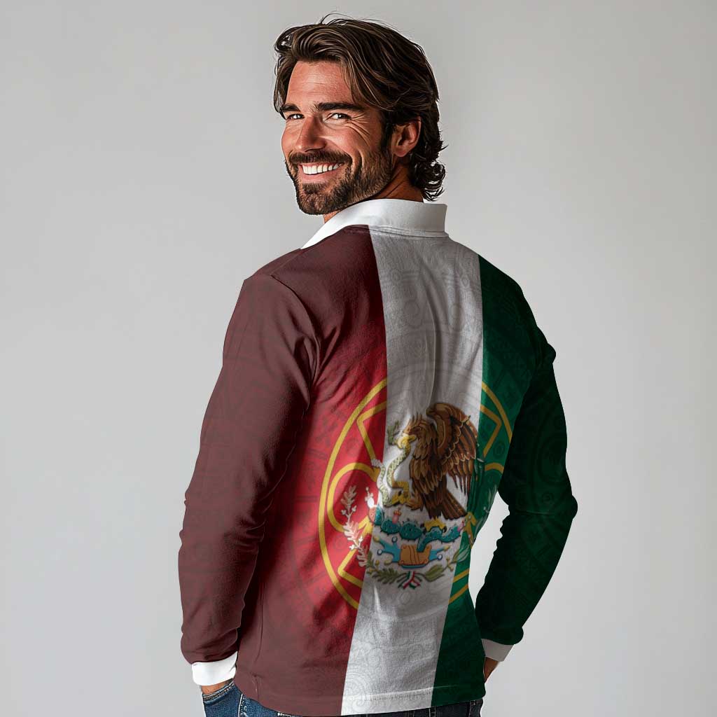 Mexico Aztec Long Sleeve Polo Shirt Flag Style