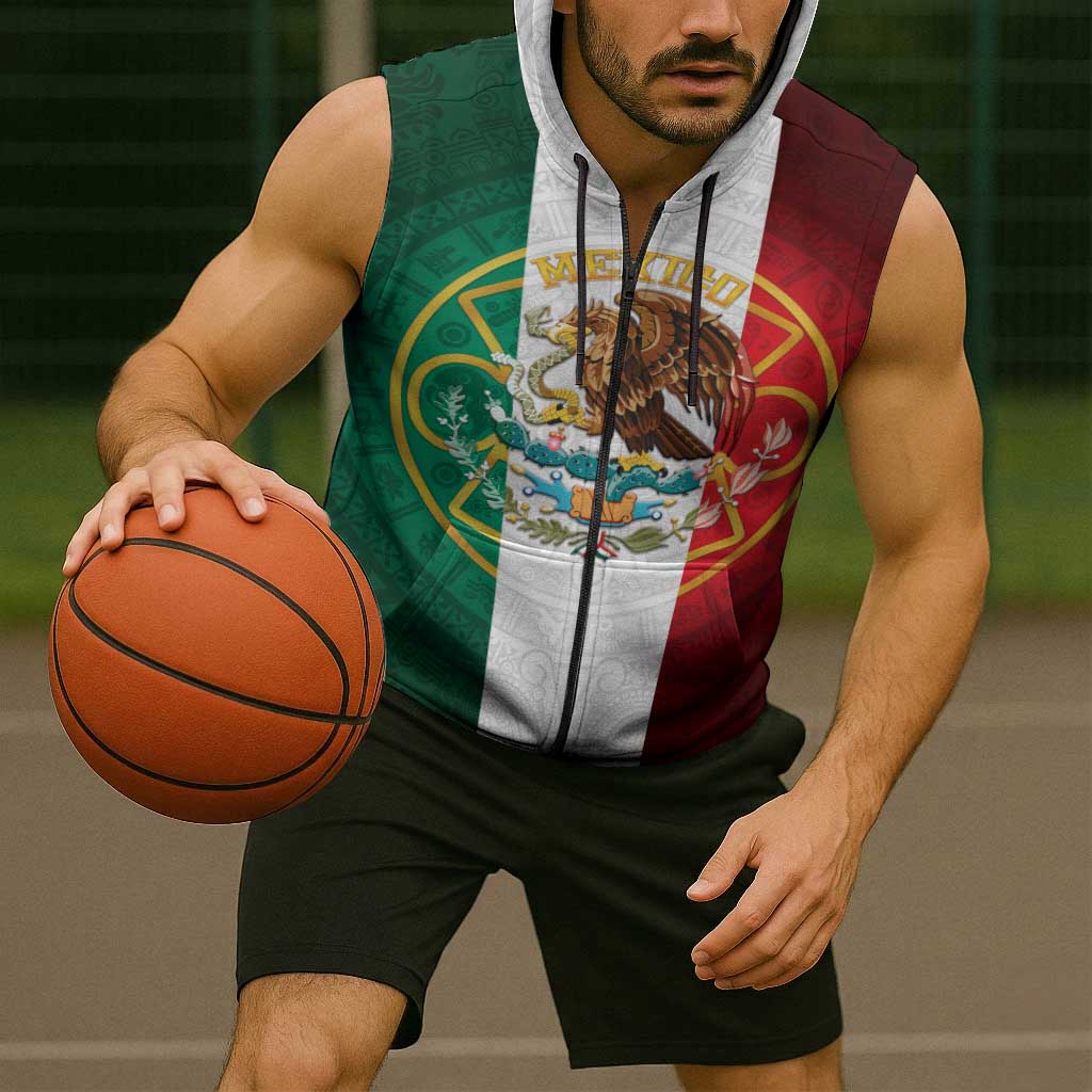 Mexico Aztec Sleeveless Zip Hoodie Flag Style