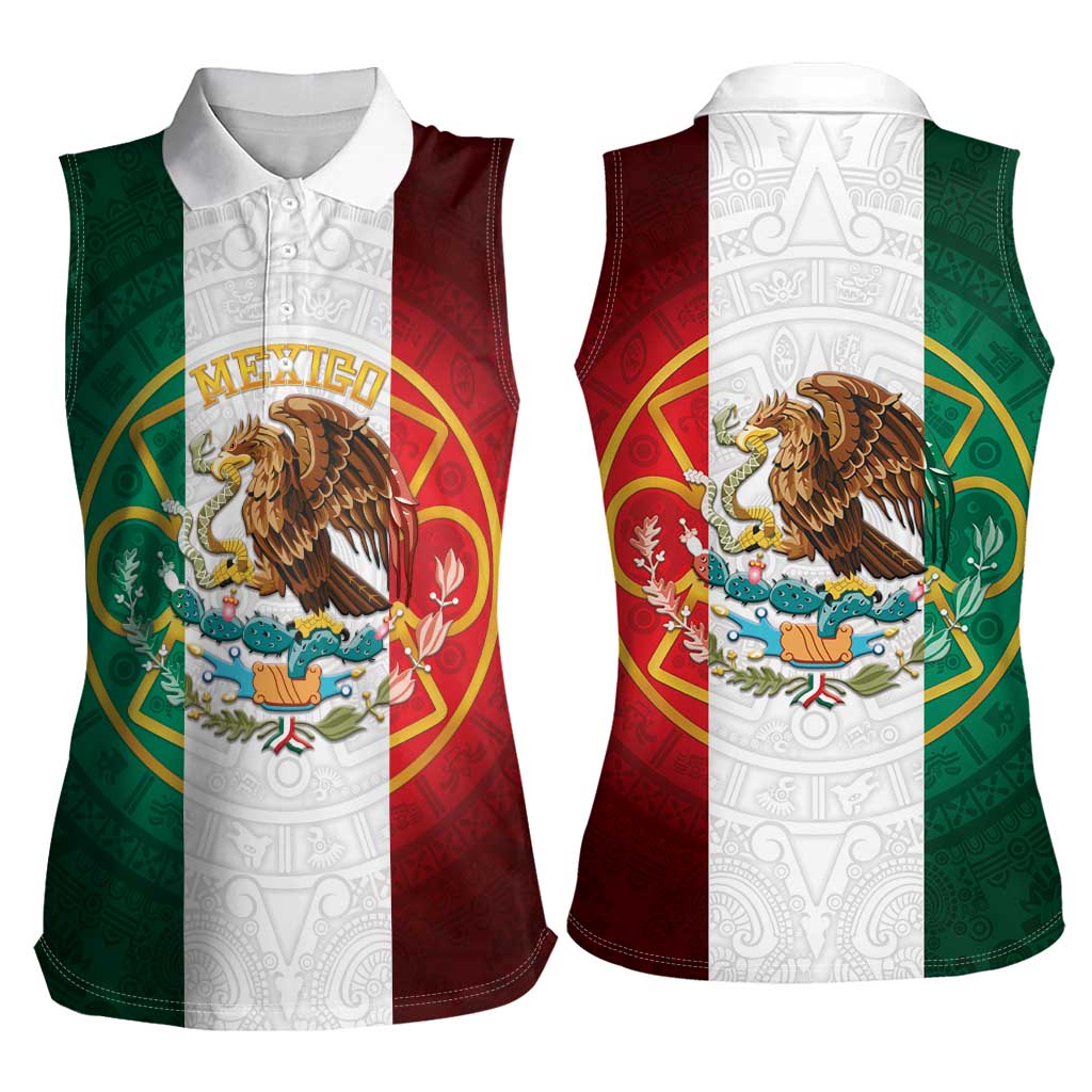 Mexico Aztec Women Sleeveless Polo Shirt Flag Style