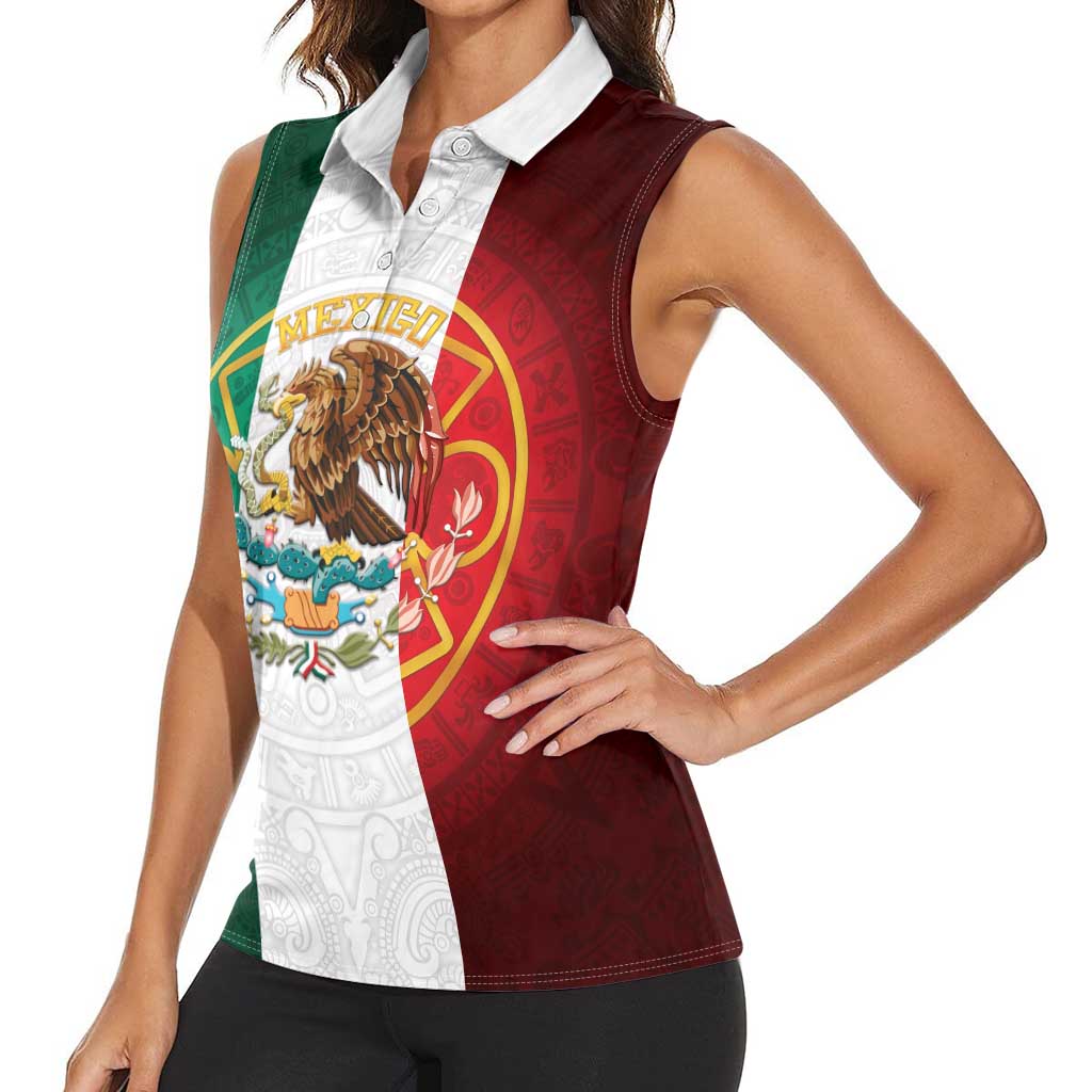 Mexico Aztec Women Sleeveless Polo Shirt Flag Style