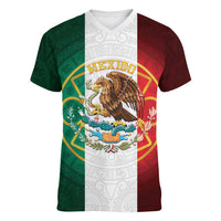 Mexico Aztec Women V-Neck T-Shirt Flag Style