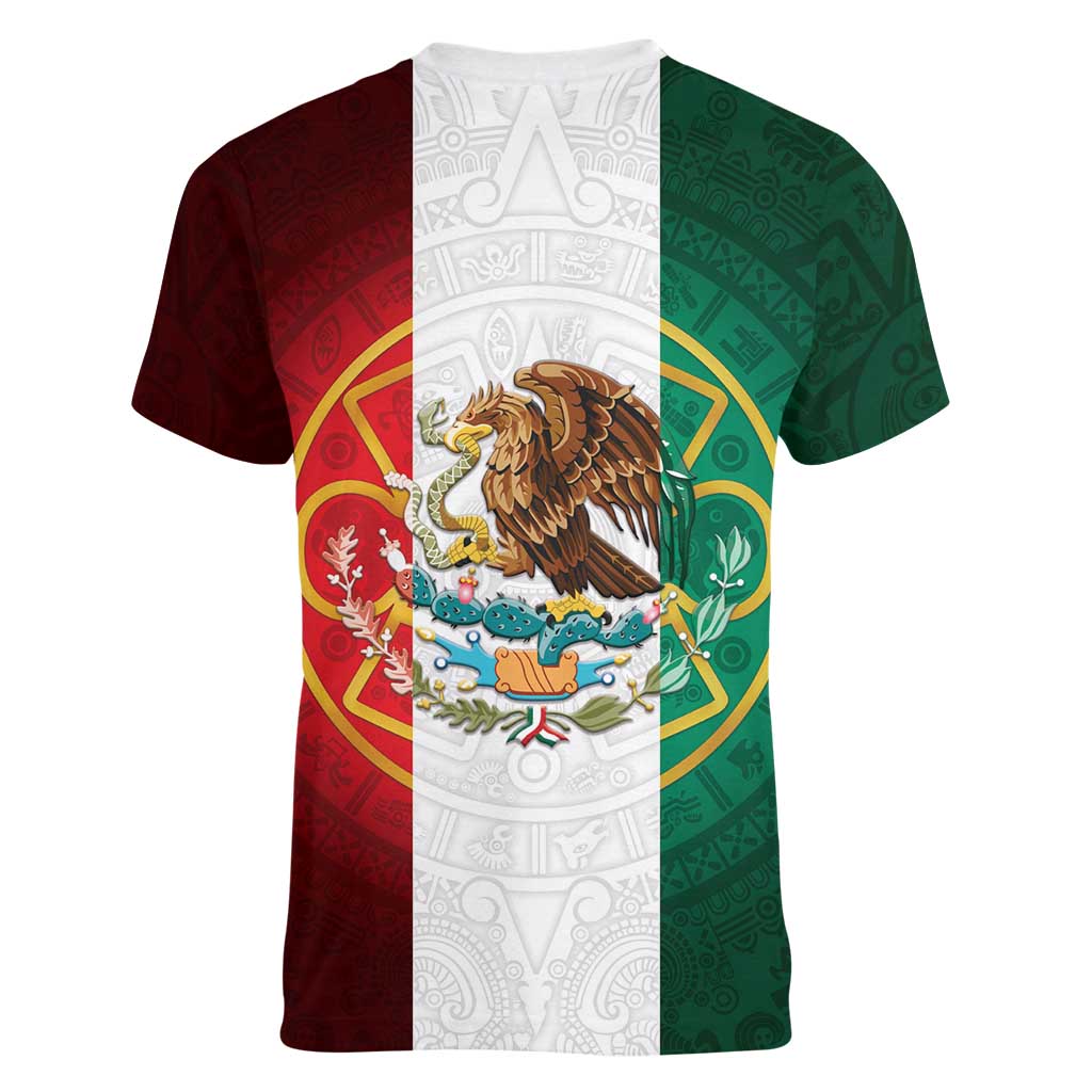 Mexico Aztec Women V-Neck T-Shirt Flag Style