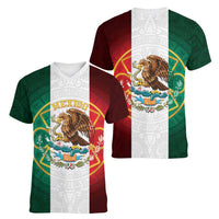 Mexico Aztec Women V-Neck T-Shirt Flag Style