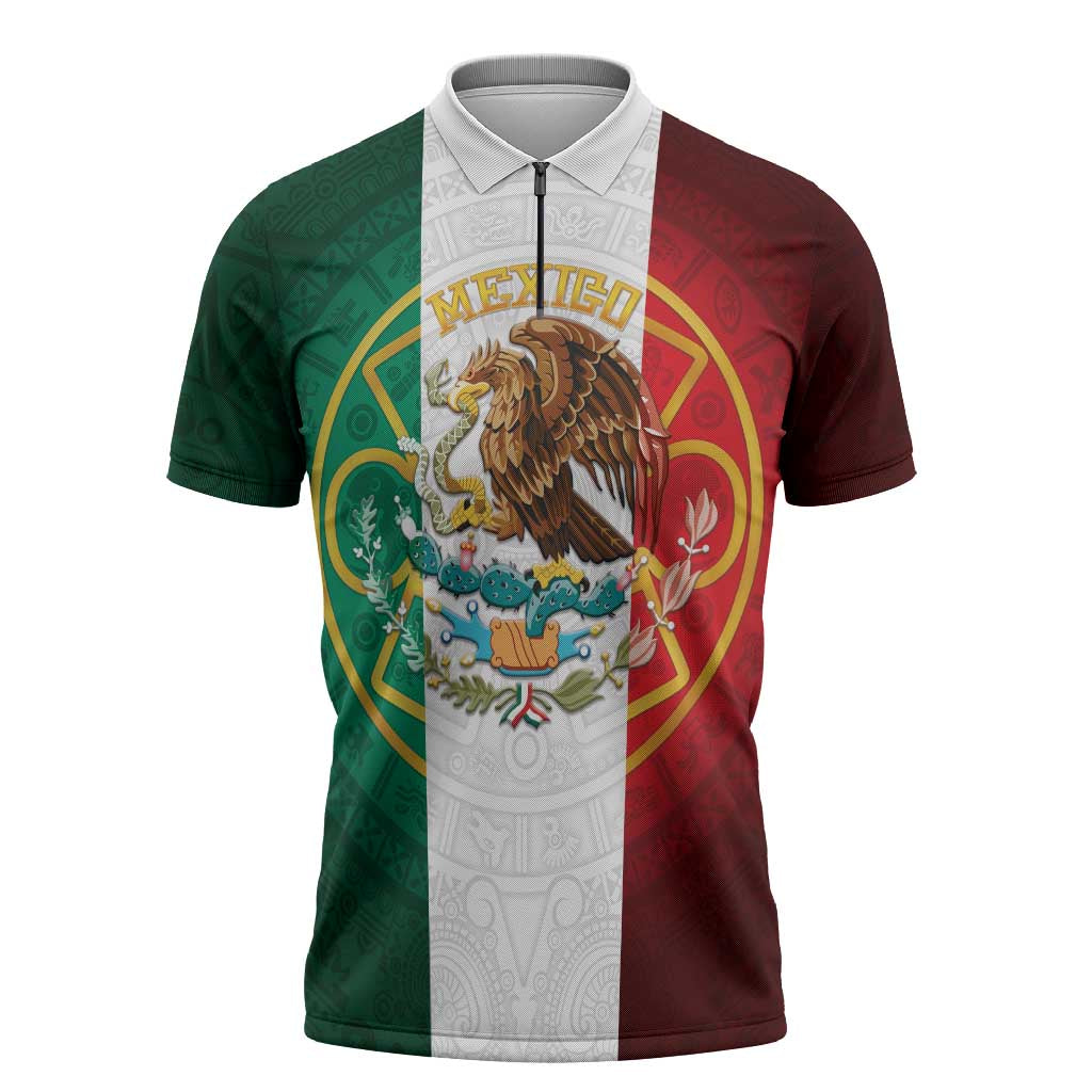 Mexico Aztec Zipper Polo Shirt Flag Style