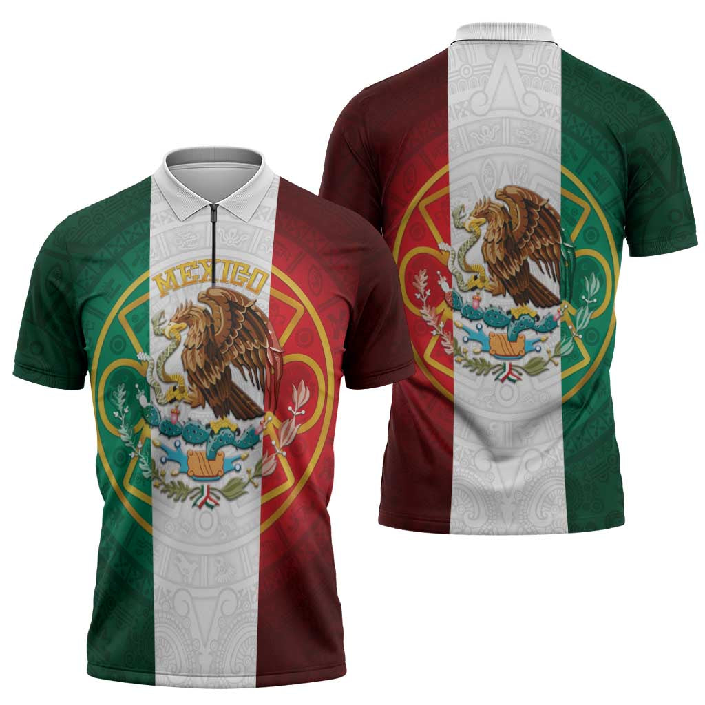 Mexico Aztec Zipper Polo Shirt Flag Style
