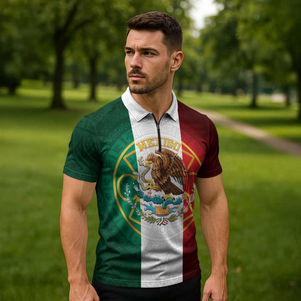 Mexico Aztec Zipper Polo Shirt Flag Style