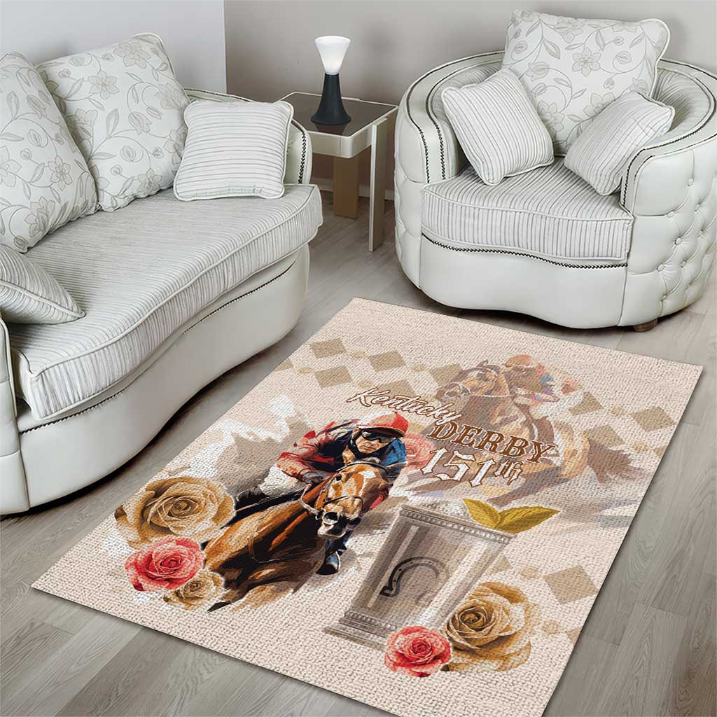 Kentucky 151st Anniversary Horse Racing Area Rug Mint Julep Beige Version LT05