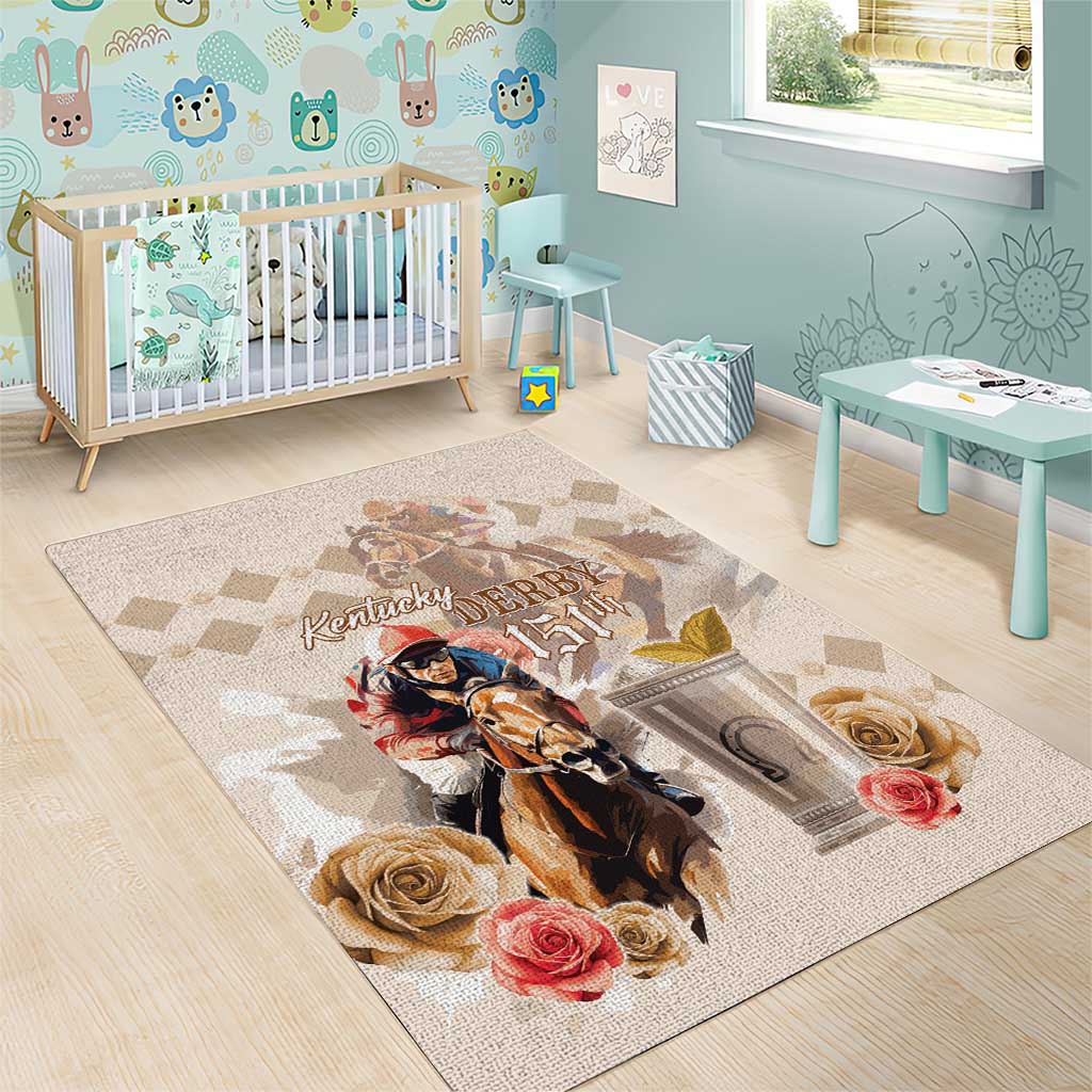 Kentucky 151st Anniversary Horse Racing Area Rug Mint Julep Beige Version LT05