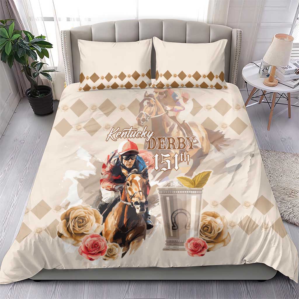 Kentucky 151st Anniversary Horse Racing Bedding Set Mint Julep Beige Version LT05