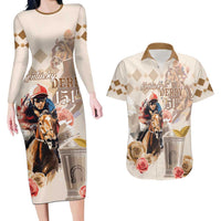 Personalized Kentucky 151st Anniversary Horse Racing Couples Matching Long Sleeve Bodycon Dress and Hawaiian Shirt Mint Julep Beige Version LT05