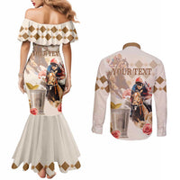 Personalized Kentucky 151st Anniversary Horse Racing Couples Matching Mermaid Dress and Long Sleeve Button Shirt Mint Julep Beige Version LT05
