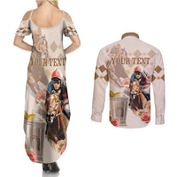 Personalized Kentucky 151st Anniversary Horse Racing Couples Matching Summer Maxi Dress and Long Sleeve Button Shirt Mint Julep Beige Version LT05