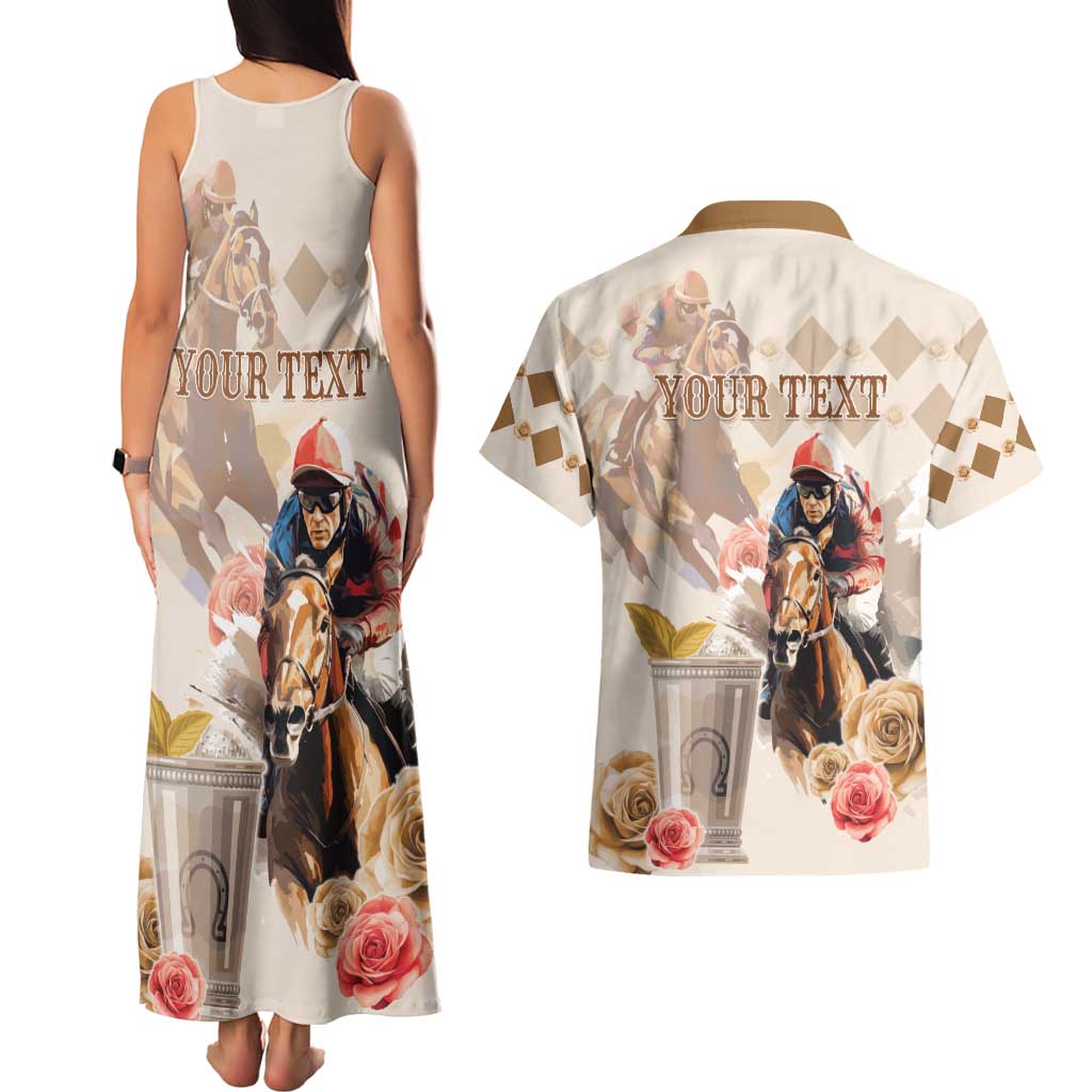 Personalized Kentucky 151st Anniversary Horse Racing Couples Matching Tank Maxi Dress and Hawaiian Shirt Mint Julep Beige Version LT05